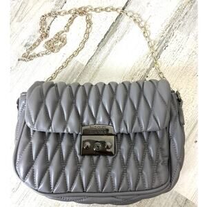 Badgley Mischka Mini Gray Quilted Faux Leather Chain Shoulder Bag Purse NEW
